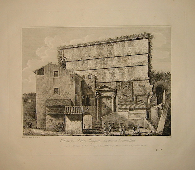 Rossini Luigi (1790-1875) Veduta di Porta Maggiore detta ancora Prenestina, o meglio Monumento delle tre Acque Claudia, Marzia, e Aniene nuovo, dalla parte interna della Città  1829 Roma